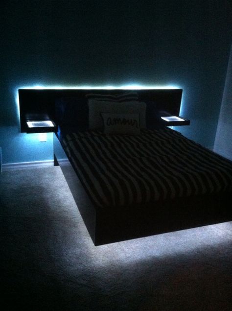 Floating Platform Bed, Floating Platform, Led Rope Lights, Led Rope, Rope Lights, Dark Room, Platform Bed, Floating, Led