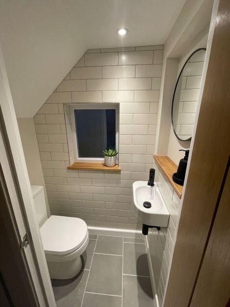 small downstairs toilet ideas under stairs tiny bathrooms Under Stairs Cloakroom, Under Stairs Bathroom Half Baths, Toilet Under Staircase, Toilet Under Stairs Ideas, Half Bath Under Staircase, Granny Bathroom, Under Stair Toilet, Small Bathroom Under Stairs, Shower Under Stairs