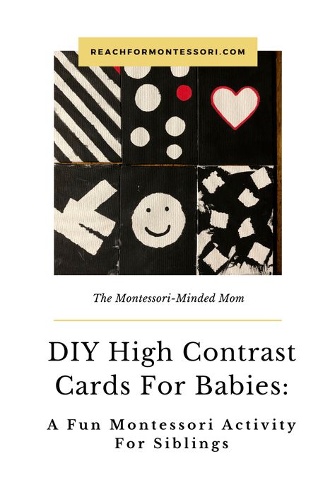 High contrast images are important in your newborns sight development. Find out how baby’s older sibling can make high contrast cards for their new sibling! Newborn Eyesight, Schema Activities, Montessori Tips, High Contrast Cards, Contrast Images, Newborn Art, Contrast Art, Montessori Activity, Older Sibling