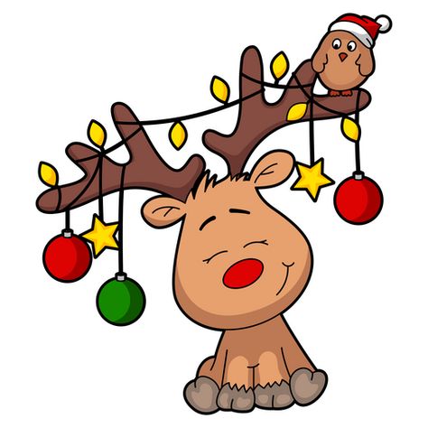 Meet the smallest and cutest of Santa's reindeer. The pretty deer has decorated its horns with a garland and is ready to celebrate the wonderful winter holidays Christmas and New Year! The holiday... Reindeer Drawing, Deer Sticker, Christmas Doodles, Christmas Rock, Gif Maker, Holiday Stickers, Christmas Drawing, Santa And Reindeer, Christmas Paintings