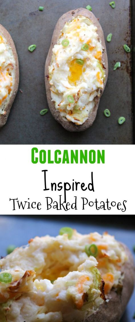 Colcannon Inspired Twice Baked Potatoes Twice Baked Colcannon Potatoes, Irish Baked Potatoes, Foreign Recipes, Jacket Potatoes, Irish Food, Cooked Cabbage, Vegetarian Cabbage, Green Food, Twice Baked