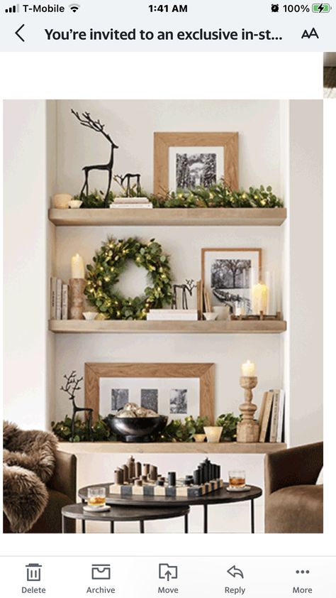 Floating Shelf Christmas Decor Living Room, Floating Shelf Christmas Decor, Winter Shelf Decor, Creative Christmas Decorations, Christmas Bookshelf, Shelving Decor, Black Christmas Decorations, Neutral Holiday Decor, Cozy Christmas Living Room