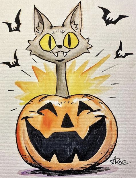 Boo Drawing, Paintings Halloween, Halloween Art Drawing, Art Print Quotes, Pumpkin Art Ideas, Ghost Artwork, Witchcraft Art, Black Cat Drawing, Fall Drawings