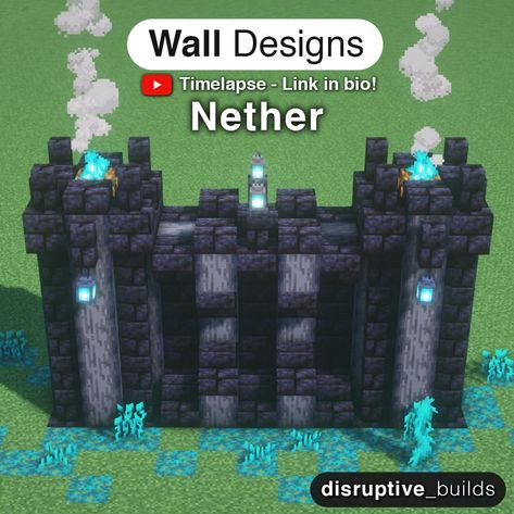 Nether Wall Design, Minecraft Nether Floor Design, Blackstone Wall Minecraft, Minecraft Palisade Wall, Deep Slate Wall Minecraft, Blackstone Minecraft Builds, Sculk Builds Minecraft, Wall Minecraft Designs, Wall Designs Minecraft