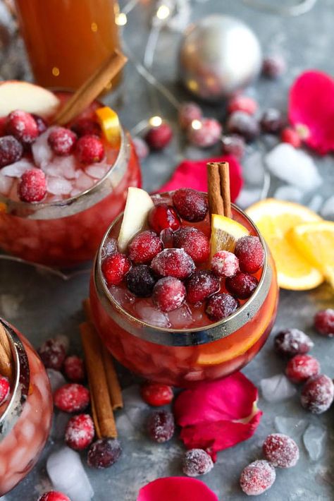 Apple Cider Sangria Recipe, Rosé Sangria, Apples And Oranges, Winter Sangria, Cinnamon Simple Syrup, Cider Sangria, Cranberry Cinnamon, Apple Cider Sangria, Orange Liquor