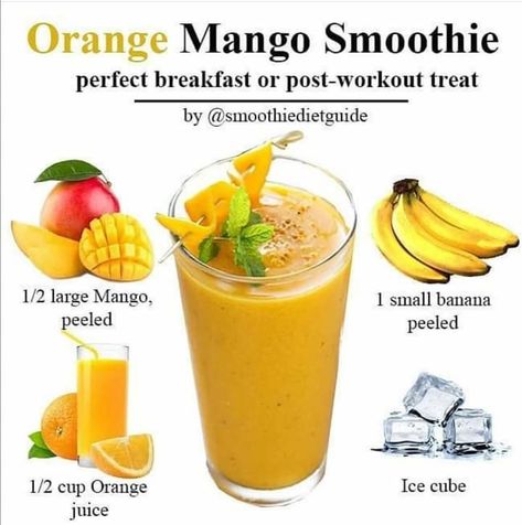 Orange Mango Smoothie, Easy Healthy Smoothie Recipes, Mango Smoothie Recipes, Resep Smoothie, Fruit Smoothie Recipes Healthy, Easy Healthy Smoothies, Smoothie Recipes Healthy Breakfast, Smoothie Drink Recipes, Healthy Drinks Smoothies