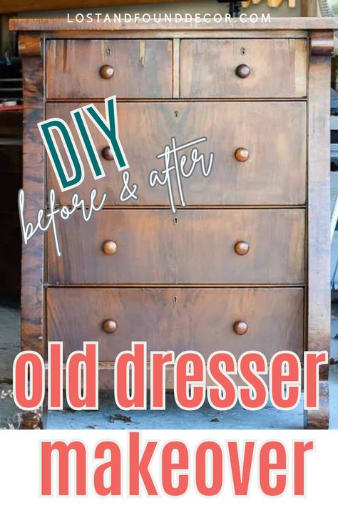 Looking for painted furniture ideas? Here's a gorgeous old furniture makeover for you! This worn out dresser gets a whole new look with a little paint and some TLC. Learn how to refurbish old furniture with paint and one of my favorite farmhouse green paint colors. Farmhouse Green Paint Colors, Painted Chest Of Drawers Ideas, Refurbish Old Furniture, Empire Dresser Makeover, Drawers Makeover, Old Furniture Makeover, Refurbished Furniture Diy, Chest Of Drawers Makeover, Thrift Store Diy Projects