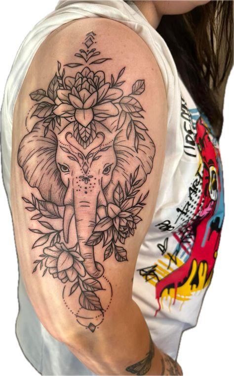 Half Elephant Tattoo, Elephant Tattoo, Arm Sleeve Tattoos, Tattoo Project, Elephant Tattoos, Tat Ideas, Animal Tattoos, Arm Sleeve, Half Sleeve