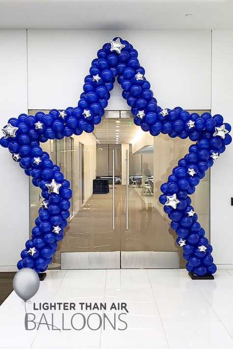 10' Walk-thru Star Framed Balloon Arch, Blue balloons, star arch, star balloon arch, blue and silver, latex balloons, patriotic balloon arch, Independence Day balloons, 4th of July balloons, patriotic balloons, Air Force Balloon Arch, Star Balloon Decorations, 4th Of July Balloon Decorations, Balloon Arch Blue, Star Balloon Arch, Patriotic Balloons, Housewarming Party Decorations, Balloon Arch Frame, Enchanted Night