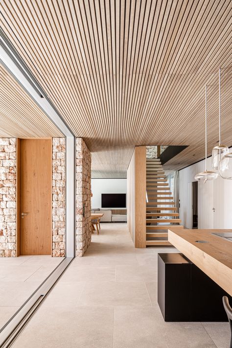 Gallery of Casa Fly / beef architekti - 9 Slatted Ceiling, Stone Facade, Dry Stone Wall, Wooden Shutters, Traditional Houses, Dry Stone, Vernacular Architecture, Wood Shutters, Stone Walls