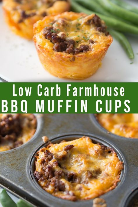 Farmhouse BBQ Low Carb Muffin Cups are loaded with tangy sugar-free low carb bbq sauce and cheesy goodness for an easy and delicious keto dinner idea. #keto #lowcarb Low Carb Muffin, Sauteed Zucchini And Squash, Kasey Trenum, Low Carb Bbq Sauce, Southern Greens, Low Carb Low Fat Recipes, Low Carb Flour, Keto Beef Recipes, Low Carb Muffins