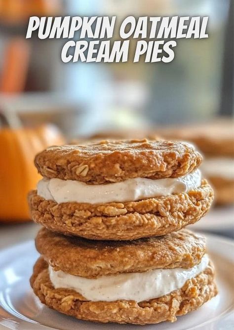 Recipes Global by Emma | These Pumpkin Oatmeal Cream Pies are the perfect autumn treat, combining soft, spiced pumpkin oatmeal cookies with a rich and creamy filling | Facebook Pumpkin Oatmeal Cream Pies, Fall Winter Desserts, Pumpkin Oatmeal Cookies, Oatmeal Cream Pies, Cream Pies, Oatmeal Cream, Pumpkin Oatmeal, Spiced Pumpkin, Winter Desserts