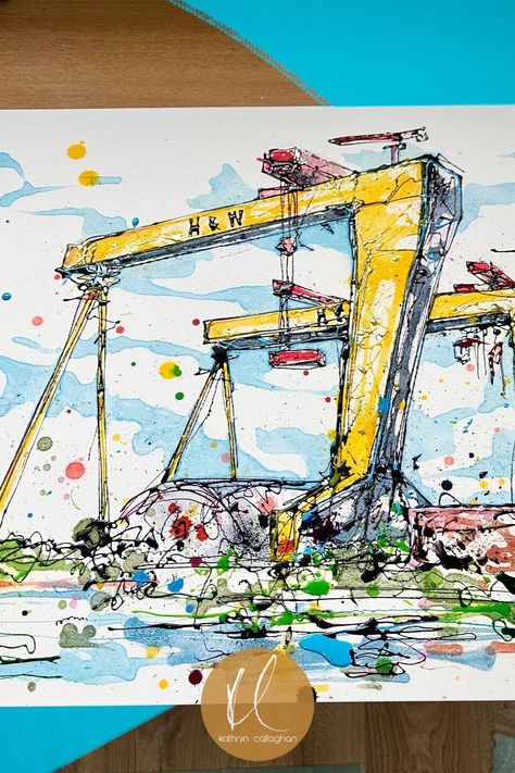 A photograph of a painting of the yellow Belfast Harland & Wolff Cranes by Kathryn Callaghan. Landmarks Art, Lovely Friends, Favorite Subject, Love To Meet, Local Art, Diy Canvas Art Painting, Diy Canvas Art, Abstract Styles, Diy Canvas