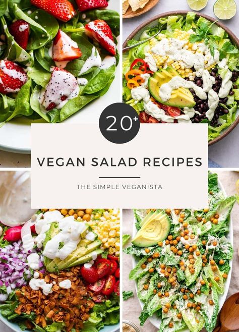 Vegan Salad Ideas, Raw Vegan Salad, Low Fat Vegetarian Recipes, Best Vegan Salads, High Carb Low Fat Vegan, Garden Salad Recipe, Simple Veganista, Brunch Salad, Veggie Salad Recipes