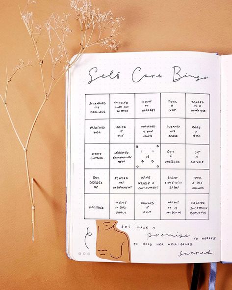 22+ Self-Care Bullet Journal Spreads - Beautiful Dawn Designs Self Care Bingo, Space Books, Massage Candle, Self Care Bullet Journal, Bingo Board, Dot Journals, Bullet Journal Spread, Bingo Cards, Bullet Journal Ideas Pages