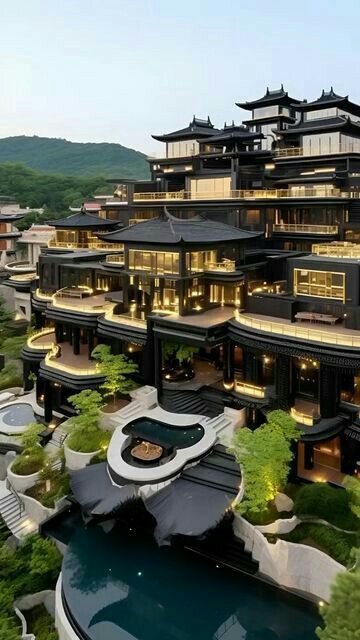 Modern Mansion Architecture, Small But Luxurious House, Rich Japanese House Modern, Beautiful Houses Modern Luxury, Futuristic House Exterior, Korean Mansion, Asian Mansion, Mega Mansions Luxury, Luxury Homes Dream Houses Mansions