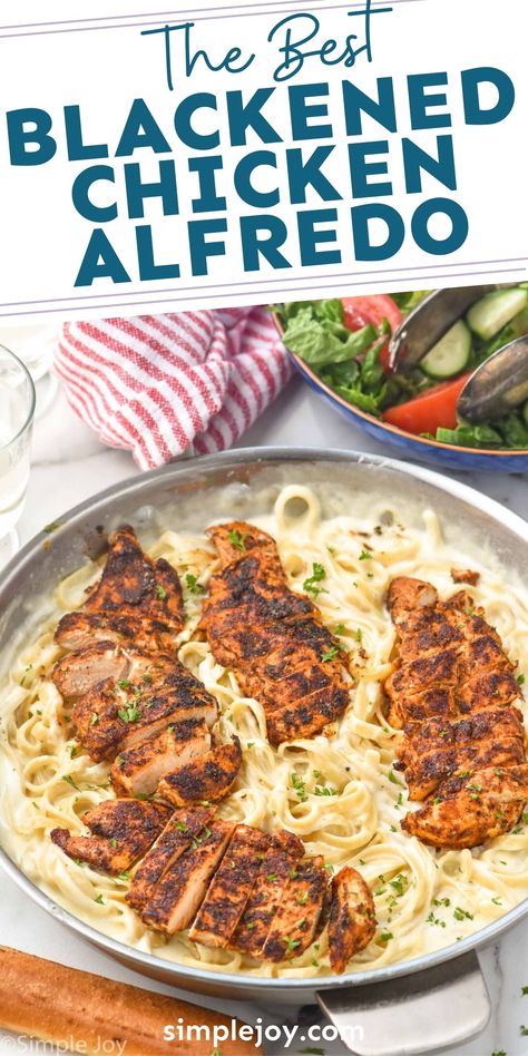 One Pan Blackened Chicken Alfredo, Easy Blackened Chicken Alfredo, Blacken Chicken Alfredo, Grilled Chicken Fettuccine Alfredo, Blacken Chicken Alfredo Recipe, Grilled Chicken For Alfredo, Blacked Chicken Alfredo, Blackened Chicken Tortellini, Chicken For Fettuccine Alfredo