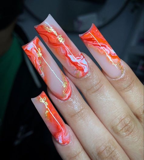 Mail Inspo Coffin, Unique Acrylic Nails Creative, Everyday Nails, Mail Inspo, 42 Tattoo, Orange Acrylic Nails, 2023 Nails, Girly Acrylic, Mail Ideas