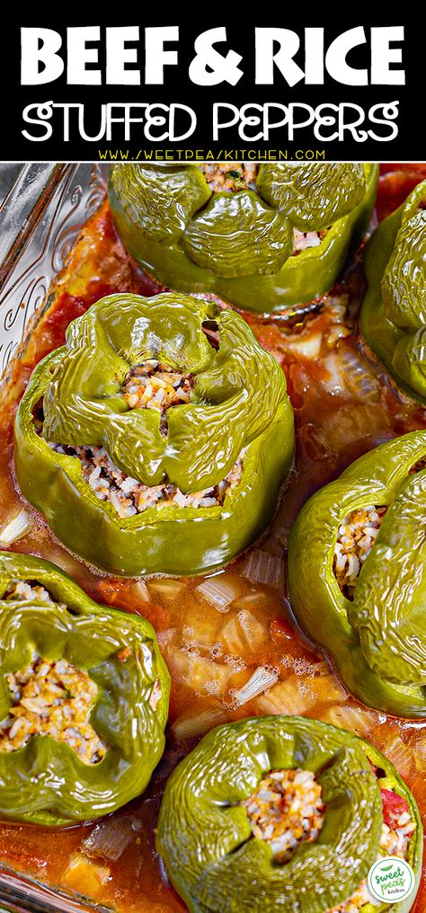 Beef and Rice Stuffed Peppers Meatloaf Stuffed Peppers, Meatloaf Stuffed, Can Crushed Tomatoes, Bison Recipes, Crockpot Meatloaf, Stuffed Peppers With Rice, Delicious Meatloaf, Stuffed Peppers Recipe, Stuffed Pepper Casserole