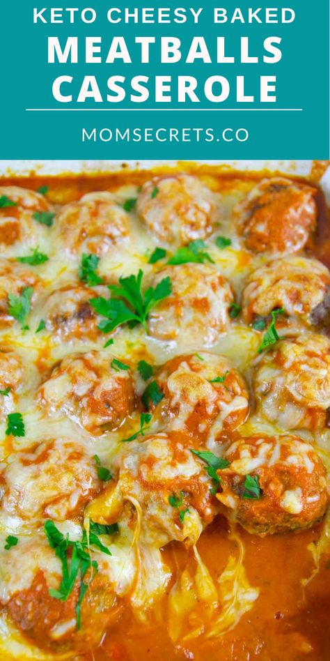 This Cheesy Keto Meatball Casserole is delicious topped with your favorite low carb marinara and loads of melty cheese! Makes the perfect comfort food meal. #ketocomfortfood #ketodinner #ketorecipes Cheesy Baked Meatballs, Keto Meatball Casserole, Meatballs Casserole, Meatball Casserole Recipe, Casserole Keto, Cheesy Meatballs, Baked Meatballs, Low Carb Marinara, Meatball Casserole