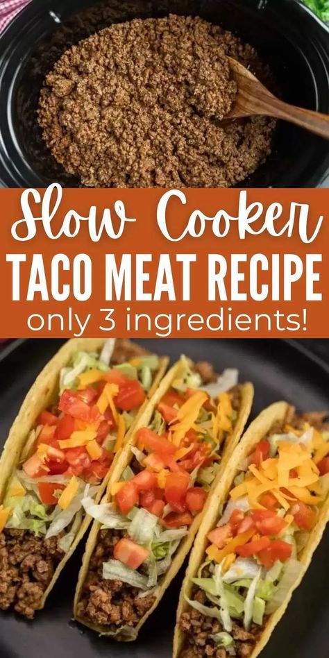 Learn how to make Crockpot Taco Meat Recipe with ground beef for the best taco meat packed with flavor. Get dinner on the table quickly when you make taco meat in crock pot. Slow Cooker taco meat is the easier way to make tacos and is delicious too! #eatingonadime #crockpotrecipes #slowcookerrecipes #tacos Slow Cooker Taco Meat, Crockpot Taco Meat, Crockpot Beef Tacos, Best Taco Meat Recipe, Best Taco Meat, Beef Taco Meat, Tacos Crockpot, Taco Meat Recipe, Ground Beef Crockpot Recipes