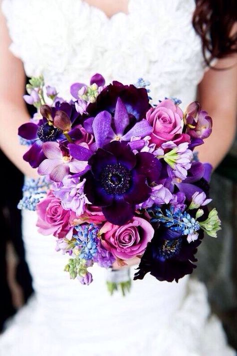 Flowers Blue Purple Wedding, Purple Wedding Bouquets, Bride's Bouquet, Blue Wedding Bouquet, Orchid Wedding, Purple Wedding Flowers, Radiant Orchid, Beautiful Bouquet, Purple Wedding