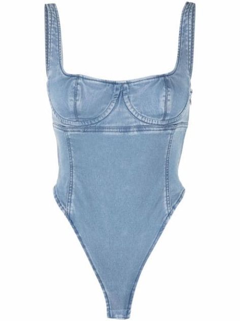 Shop Diesel sleeveless denim corset top with Express Delivery - FARFETCH Diesel Denim Jacket, Denim Bodysuit, Diesel Clothing, Denim Corset Top, Diesel Denim, Denim Corset, Vest Designs, Denim Mini Dress, Tank Top Designs