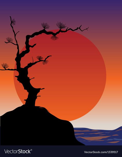 Sunset Painting Easy, Japanese Sunset, Sunset Vector, Background Sunset, Drawing Sunset, Japanese Background, Japan Painting, Sunrise Painting, Sun Illustration