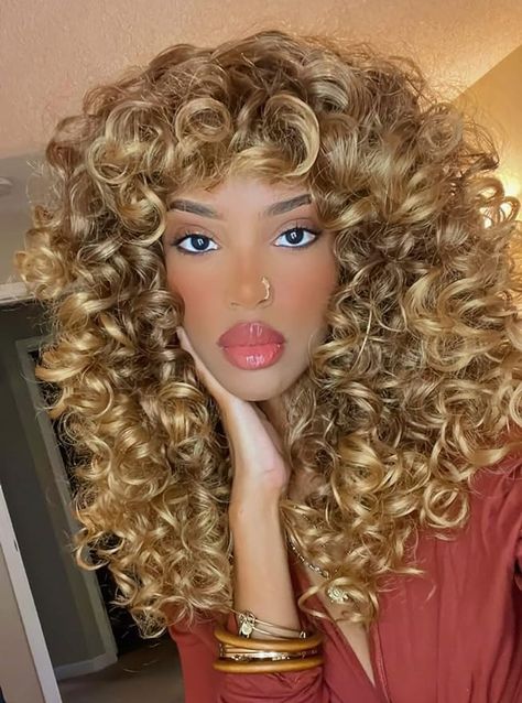 Amazon.com : ANNIVIA-X Long Curly Wigs for Black Women Ombre Blonde Curly Wig with Bangs Loose Cute Golden Curly Hair, Big Afro Synthetic Hair for Daily Use Party Cosplay （Ombre Blonde 17 inch） : Beauty & Personal Care Golden Curly Hair, Long Curly Wigs, Curly Wigs For Black Women, Curly Wig With Bangs, Blonde Curly Wig, Big Afro, Blonde Curly Hair, Golden Tiger, Long Curly Wig