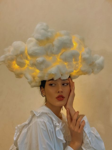 Cloud Hat, Witches And Warlocks, Pebble Crafts, Glass Pebbles, Crazy Hats, Creative Photoshoot Ideas, Halloween Inspo, Hat Ideas, Artistic Inspiration