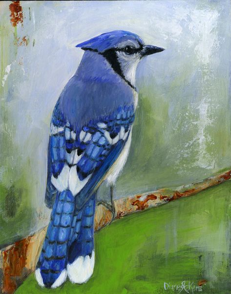 Blue Jay Painting, Blue Jay Art, Bird Painting Acrylic, Recycled Garden Art, Woodland Wallpaper, Blue Jay Bird, Conservation Art, Jay Bird, Family Painting