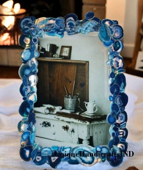 Agate Tile, Stone Mirror, Blue Agate Stone, Frame Blue, Mirror Frame, Blue Agate, Agate Stone, Mirror Frames, Wall Mirror