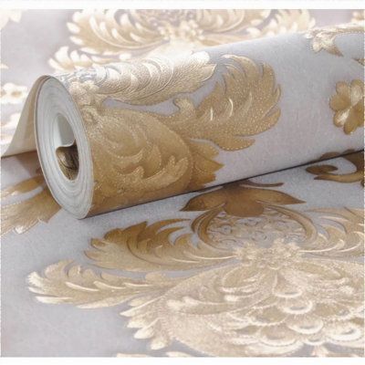 Gold Textured Wallpaper, Damask Wallpaper Bedroom, Gold Damask Wallpaper, Wallpaper Glue, Damask Wallpaper, Pvc Wall, Wallpaper Bedroom, Paper Roll, Hardware Store