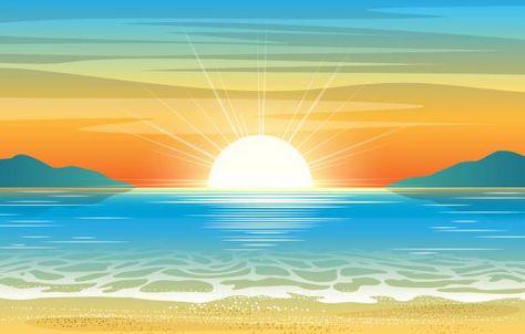 Sea Illustration, Beach Illustration, Sunset Background, Digital Texture, Interior Design Photos, Standard Wallpaper, Sun And Water, Wallpaper Murals, Sunrise Beach