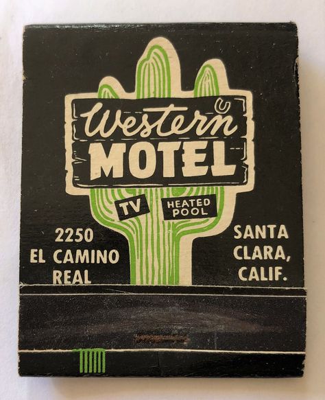 WESTERN MOTEL SANTA CLARA CALIF | 2250 El Camino Real. | Frank Kelsey | Flickr Motorcycles Logo Design, Old Western, Camino Real, Matchbook Art, Matchbox Art, Nostalgic Art, Vintage Packaging, Letterhead Design, Logo Project