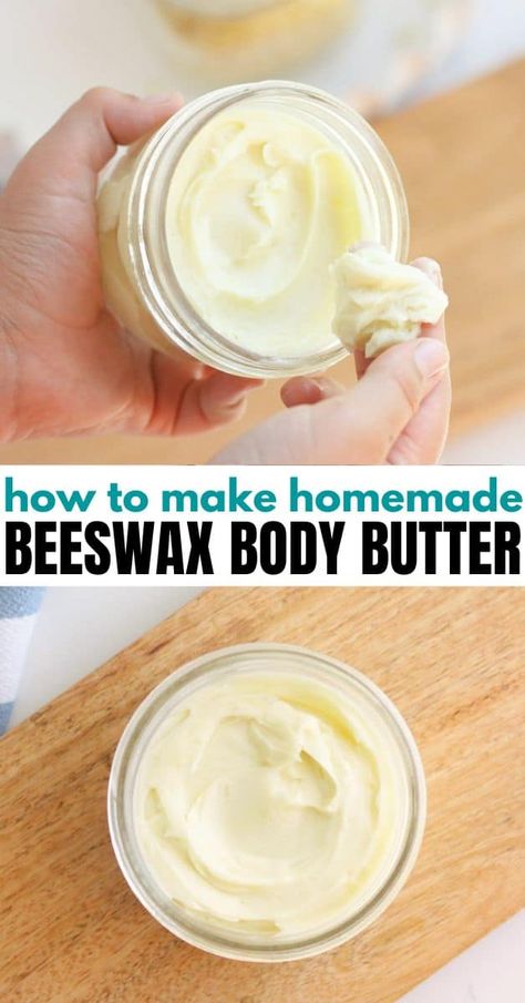 Beeswax Body Butter, Homemade Skincare Products, Diy Whipped Body Butter, Body Butter Recipe Homemade, Beeswax Recipes, Diy Body Butter Recipes, Homemade Lotion Recipe, Homemade Body Lotion, Body Butter Recipe