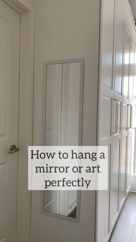 hanashappyhome on Instagram: How to hang a mirror or artwork perfectly 🖼 I used to make a ton of holes when hanging art. Or it was crooked. 😜 Now I use this painters… Hanging Mirrors On The Wall, Hang Mirror On Wall, Bathroom Mirror Diy, Airbnb Tips, Hanging Mirrors, Apartment Decorating Living, Diy House Renovations, Aesthetic Mirror, Simple Frame