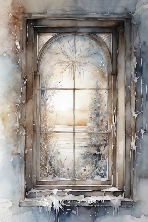 Create neutral festive decor with art featuring a frosted window at Christmas. Complement your decor with peaceful holiday charm. 🖼️❄️ #HolidayArt #NeutralDecor #WallArt #HolidaySerenity #ChristmasWindow Christmas Illustration Watercolor, Christmas Window Art, Window Christmas, Winter Drawings, Frosted Window, Winter Window, Christmas Artwork, Frosted Windows, Country Christmas Decorations