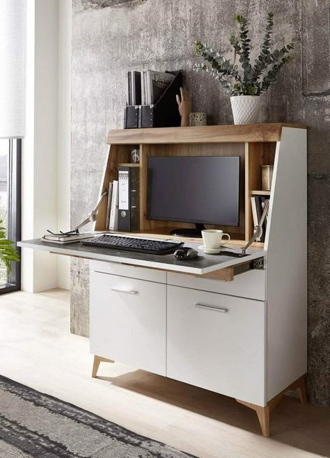 Hideaway Computer Desk, Modern Office Design Inspiration, Hidden Desk, Tiny Home Office, Home Office Closet, Home Office For Man, Office Design Inspiration, Home Office Layout, Pc Table