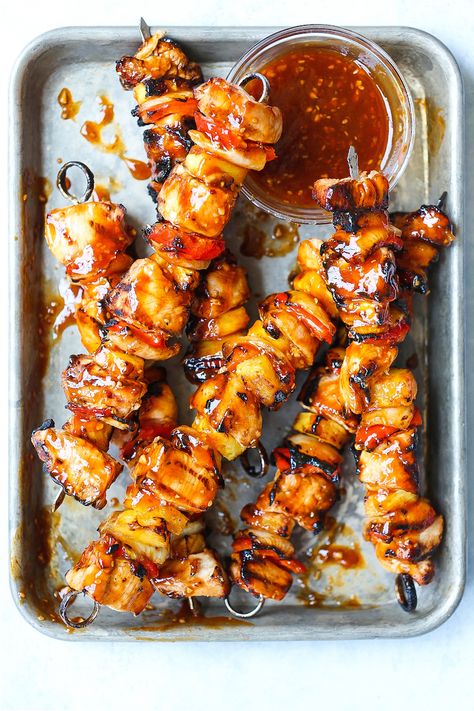 BBQ Pineapple Chicken Kabobs - Damn Delicious Pineapple Chicken Kebabs, Bbq Pineapple Chicken, Bbq Pineapple, Pineapple Chicken Kabobs, Grilled Pineapple Recipe, Summer Chicken Recipes, Summer Chicken, Kabob Recipes, Pineapple Recipes