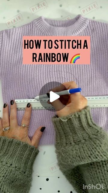 Hand embroided personalised jumpers - Pixie&Me on Instagram: "A perfect addition to any garment! Perhaps you have a special rainbow baby 🥹🥹 this simple chain stitch rainbow is super easy! The key is to make a straight line first and even out the spacing between the bows!   I hope this tutorial helps! Who is giving this one a go!??  Don’t forget about our DIY kits! We supply everything you need to create a super cute garment for your little one. What’s better than something hand made by you!! ❤️❤️❤️❤️❤️❤️  #embroidery #handstitching #learntoembroid #namestitching #handmadegarments #upcycling" Embroidery Jumper Diy, How To Chain Stitch, Embroidery On Jumper, Embroider Rainbow, Negative Space Embroidery, Embroidery Sweater Diy, Diy Jumper, Chunky Embroidery, Embroidery Rainbow