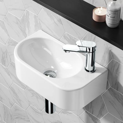 Small Cloakroom Basin, Cloakroom Sink, Bathroom Mountain, Small Downstairs Toilet, Cloakroom Toilet, Designer Bathrooms, Small Basin, Toilet Room Decor, Walk In Shower Enclosures