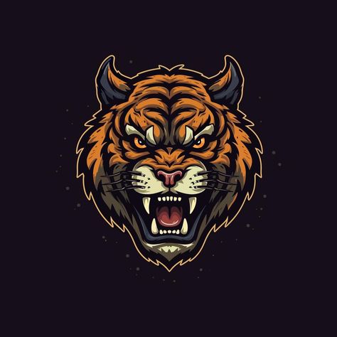 A logo of a angry tiger head, designed in esports illustration style Tiger Face Drawing, Tigre Y Dragon, Logo Tiger, Angry Tiger, Tiger Vector, Vector Graphics Illustrations, Tiger Illustration, Sports Logo Design, Tiger Logo