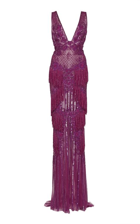 Fringe-embroidered V-neck gown by Zuhair Murad Fringe Gown, Miranda Hobbes, Work Appropriate Outfits, 23 Style, Edgy Glam, Color Dresses, Gowns For Women, Cute Dress Outfits, Red Cups