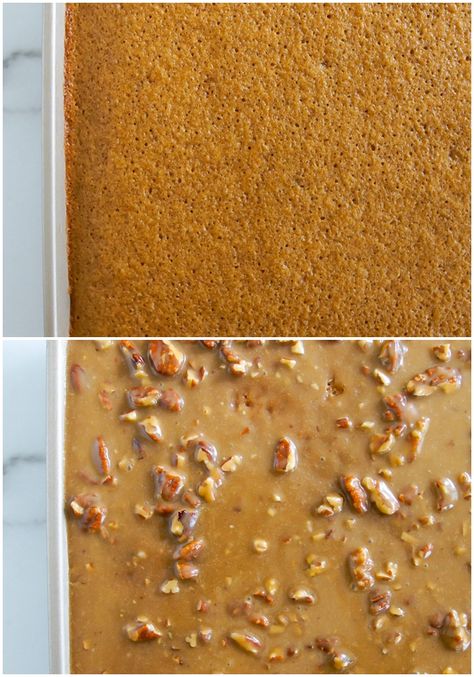 Maple Pecan Texas Sheet Cake | Bake at 350° Maple Sheet Cake Recipe, Maple Texas Sheet Cake, Sweet Potato Sheet Cake, Maple Sheet Cake, Pecan Sheet Cake, Buttermilk Icing, Poured Icing, Maple Cake, Texas Sheet Cake Recipe