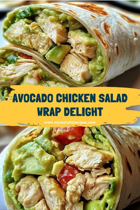 Get your protein and healthy fats in one wrap! This Avocado Chicken Salad Wrap is quick to prepare and filled with wholesome ingredients like avocado, chicken, and fresh greens. Perfect for a busy week! Avocado Chicken Salad Wrap, Quick Sandwiches, Salad Wrap, Lemon Salad, Chicken Salad Wrap, Avocado Chicken, Kid Friendly Lunches, Salad Wraps, Avocado Chicken Salad