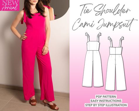 Jumpsuit Sewing Pattern, Jumpsuit Sewing, Romper Sewing Pattern, Jumpsuit Pattern Sewing, Dress Sewing Tutorials, Women Jumpsuit, Cami Jumpsuit, Sewing Instructions, Jumpsuit Pattern