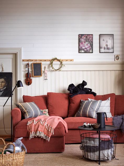 Sofa space for the family - IKEA Ikea 2022, Norfolk House, Cosy House, Ikea Sofa, Red Sofa, Catherine Zeta Jones, Black Floor Lamp, Living Room Inspo, Wood Turning