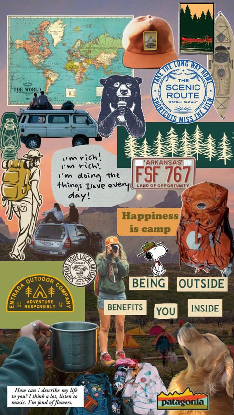 just figured out you could do this! collages are fun! #camping #camp #hiking #outdoors #patagonia #granola #collage Camping Collage, Granola Vibes, Granola Aesthetic, Granola Girl Aesthetic, Camping Aesthetic, Adventure Aesthetic, Granola Girl, Summer Bucket Lists, Nature Aesthetic