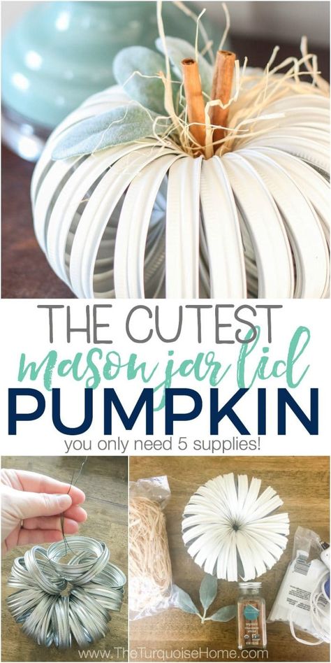 Mason Jar Lid Pumpkin Craft - The Turquoise Home Mason Jar Lid Pumpkin, Mason Jar Lid, Pumpkin Craft, Diy Mason Jar, Wine Bottle Diy Crafts, Mason Jar Crafts Diy, Wine Bottle Diy, Fall Craft, Mason Jar Lids